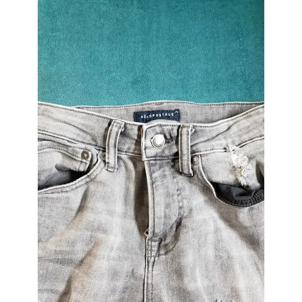 Aeropostale Jeans Size 28x30 Mens Gray Pants Stretch Distressed Mid Rise Skinny